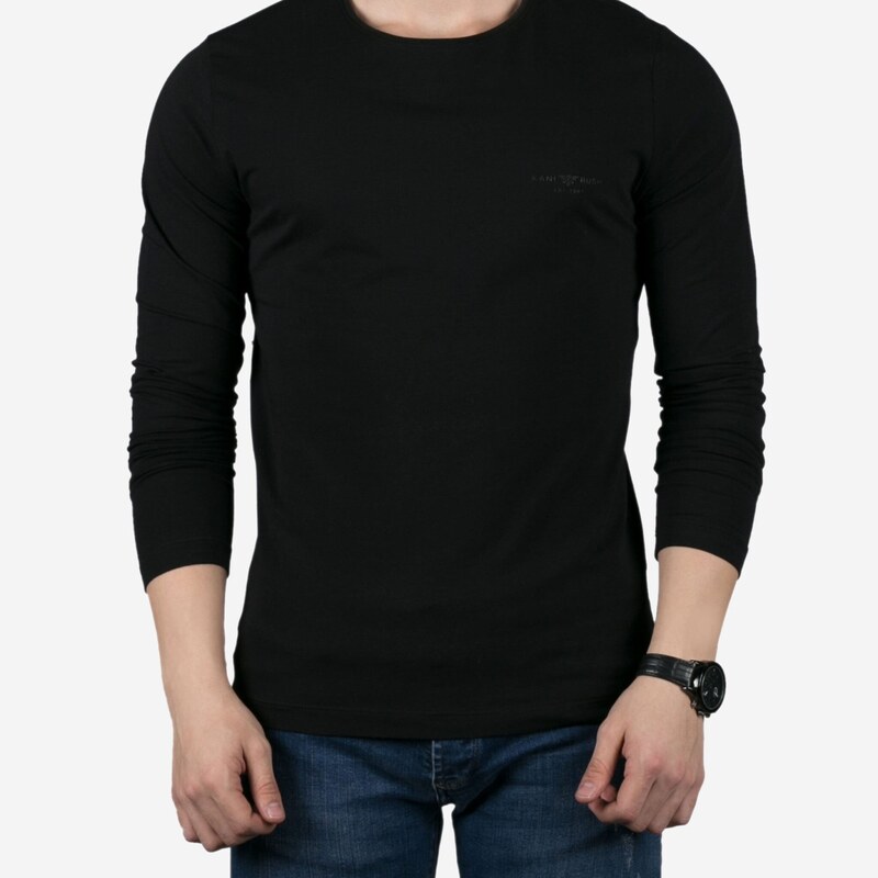 تیشرت نخ پنبه آستین بلند رنگ مشکی ، سیاه