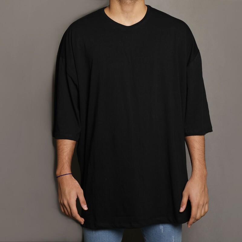 تیشرت لش آستین کوتاه مردانه  رنگ مشکی ، سیاه نخ پنبه